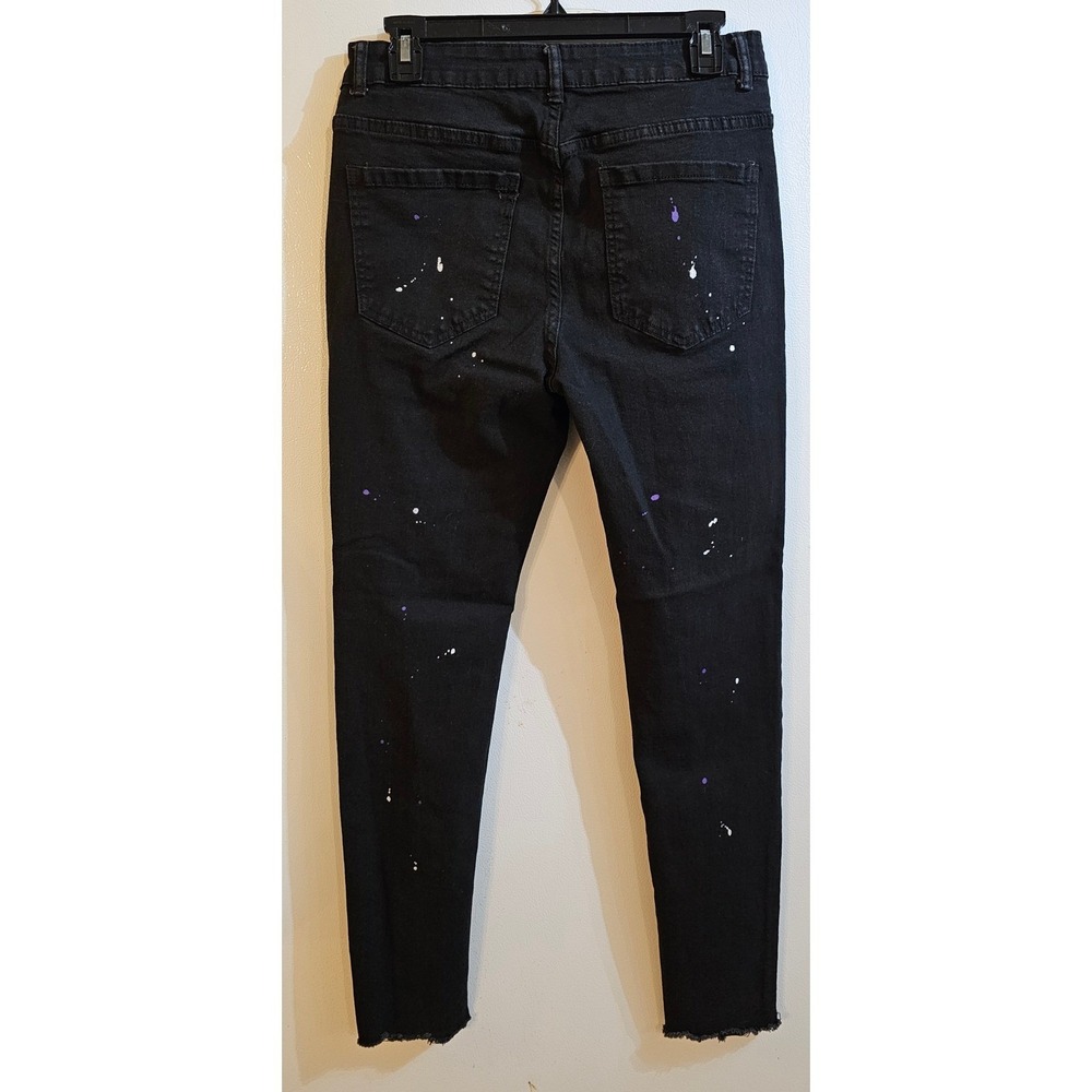 MANFINITY Mens Black Distressed Paint Splatter Slim Fit Jeans Size 30 - Picture 2 of 7